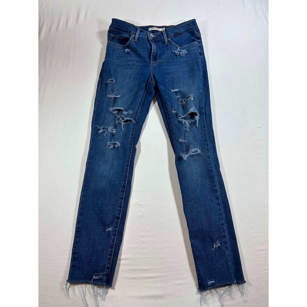 Levis 311 Shaping Skinny Jeans Womens 28x30 Medium Wash Distressed Raw Hem Denim